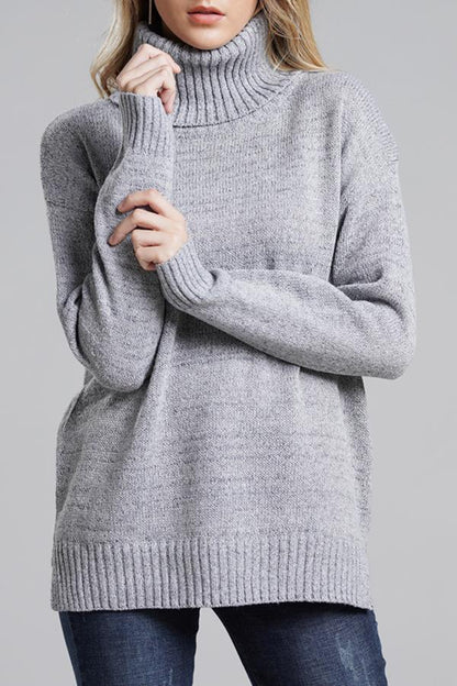 Creamtopmall Casual Knit High Neck Loose Sweater - Gray