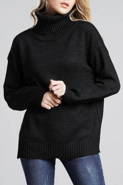 Creamtopmall Casual Knit High Neck Loose Sweater - Gray