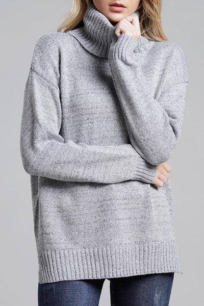 Creamtopmall Casual Knit High Neck Loose Sweater - Gray