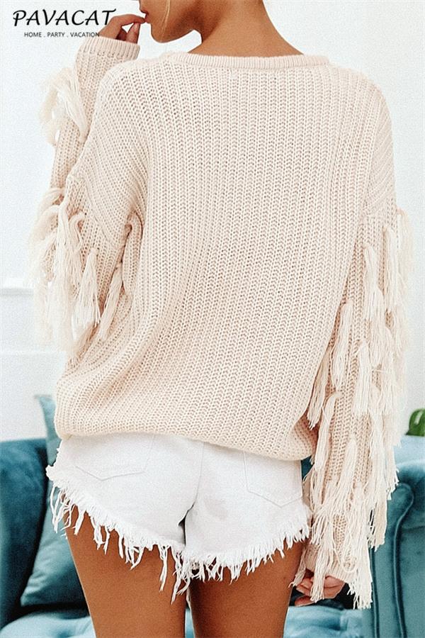 Creamtopmall Casual O Neck Tassel Sweater - Armygreen