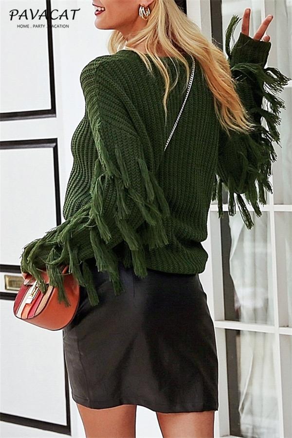 Creamtopmall Casual O Neck Tassel Sweater - Armygreen