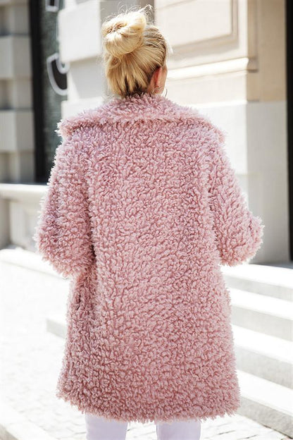 Creamtopmall Casual Pink Faux Fur Long Coat