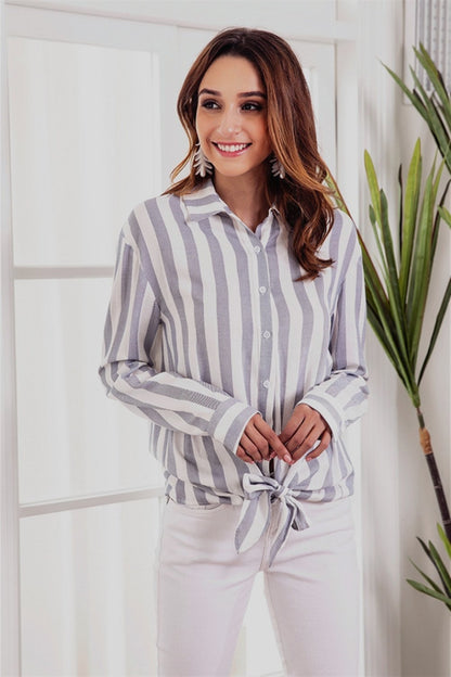 Creamtopmall Casual Striped Front Knot Shirt