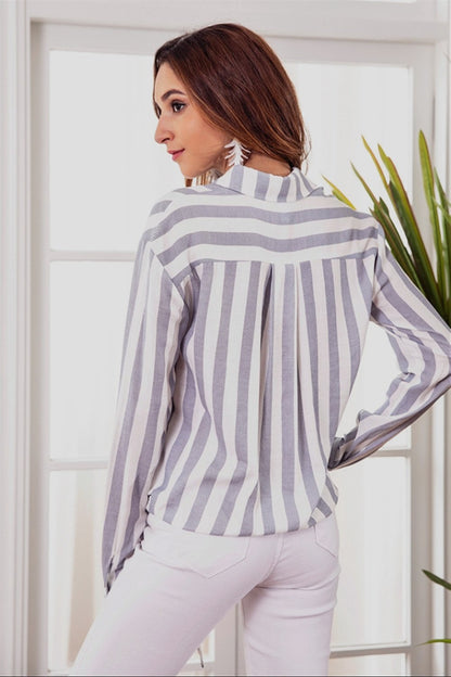 Creamtopmall Casual Striped Front Knot Shirt