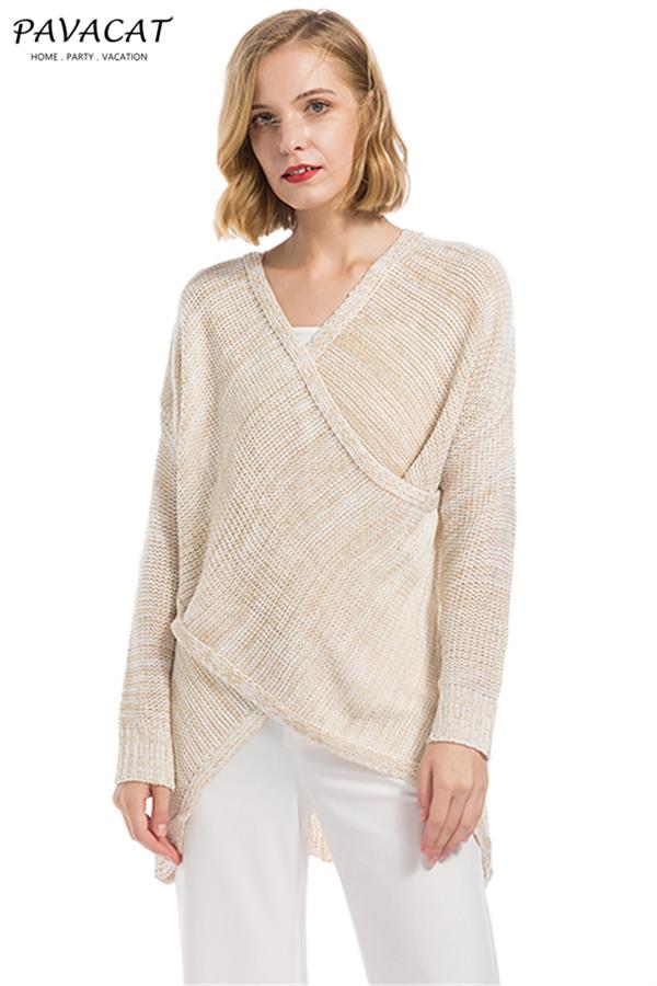 Creamtopmall Casual V Neck Front Cross Weekend Sweater