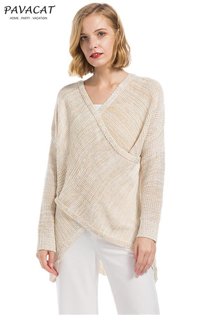 Creamtopmall Casual V Neck Front Cross Weekend Sweater