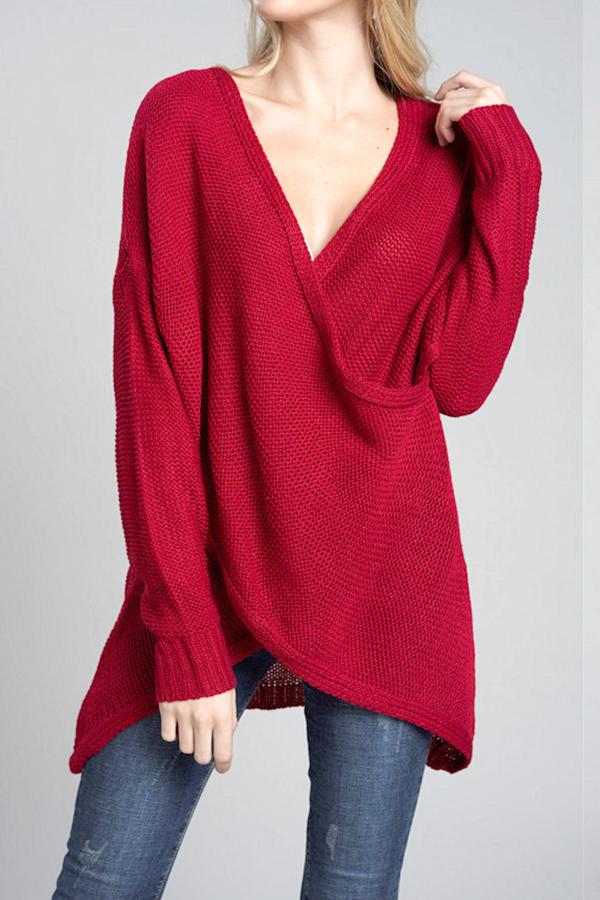 Creamtopmall Casual V Neck Front Cross Weekend Sweater