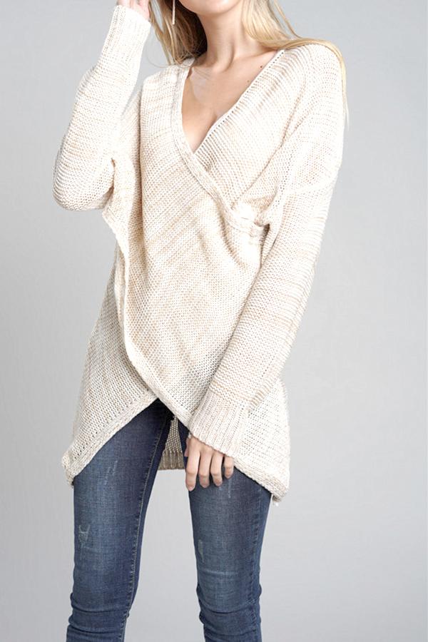 Creamtopmall Casual V Neck Front Cross Weekend Sweater