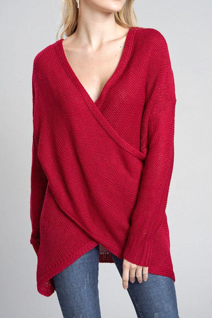 Creamtopmall Casual V Neck Front Cross Weekend Sweater