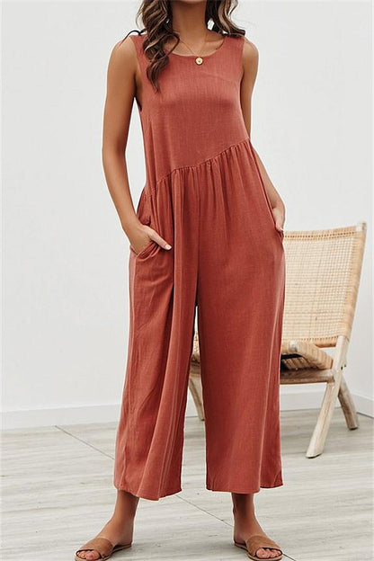 creamtopmall Casual Vest Wide Leg Jumpsuit - Armygreen