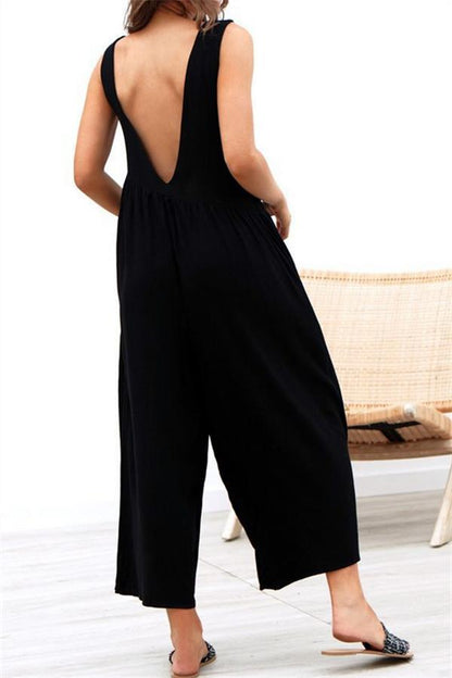 creamtopmall Casual Vest Wide Leg Jumpsuit - Armygreen