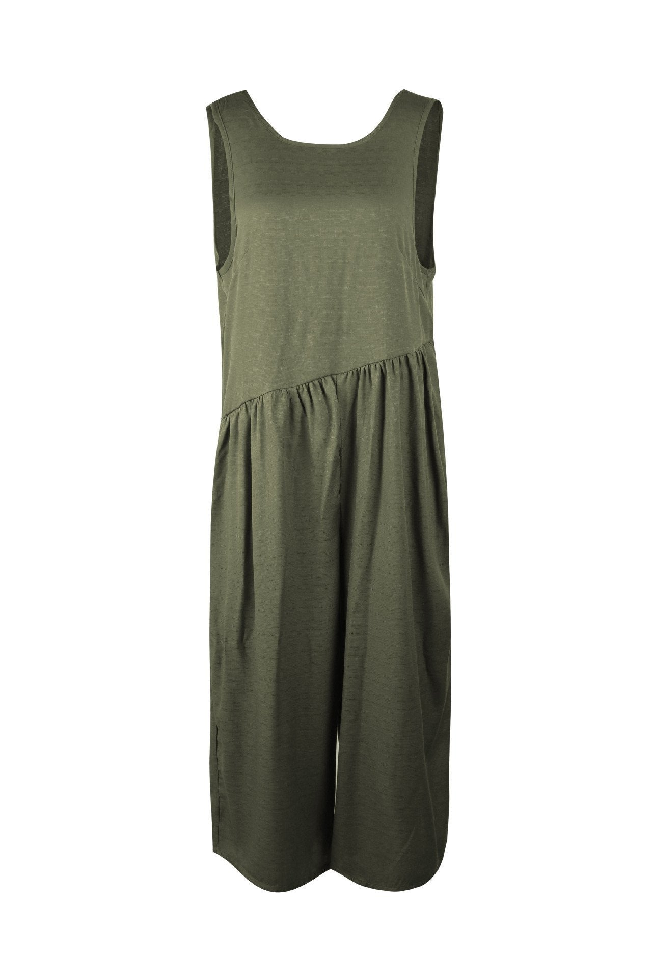 creamtopmall Casual Vest Wide Leg Jumpsuit - Armygreen