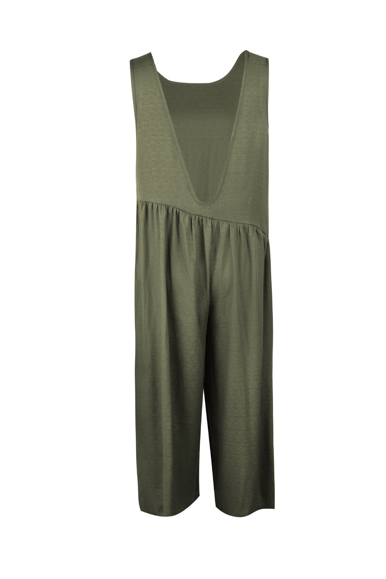 creamtopmall Casual Vest Wide Leg Jumpsuit - Armygreen