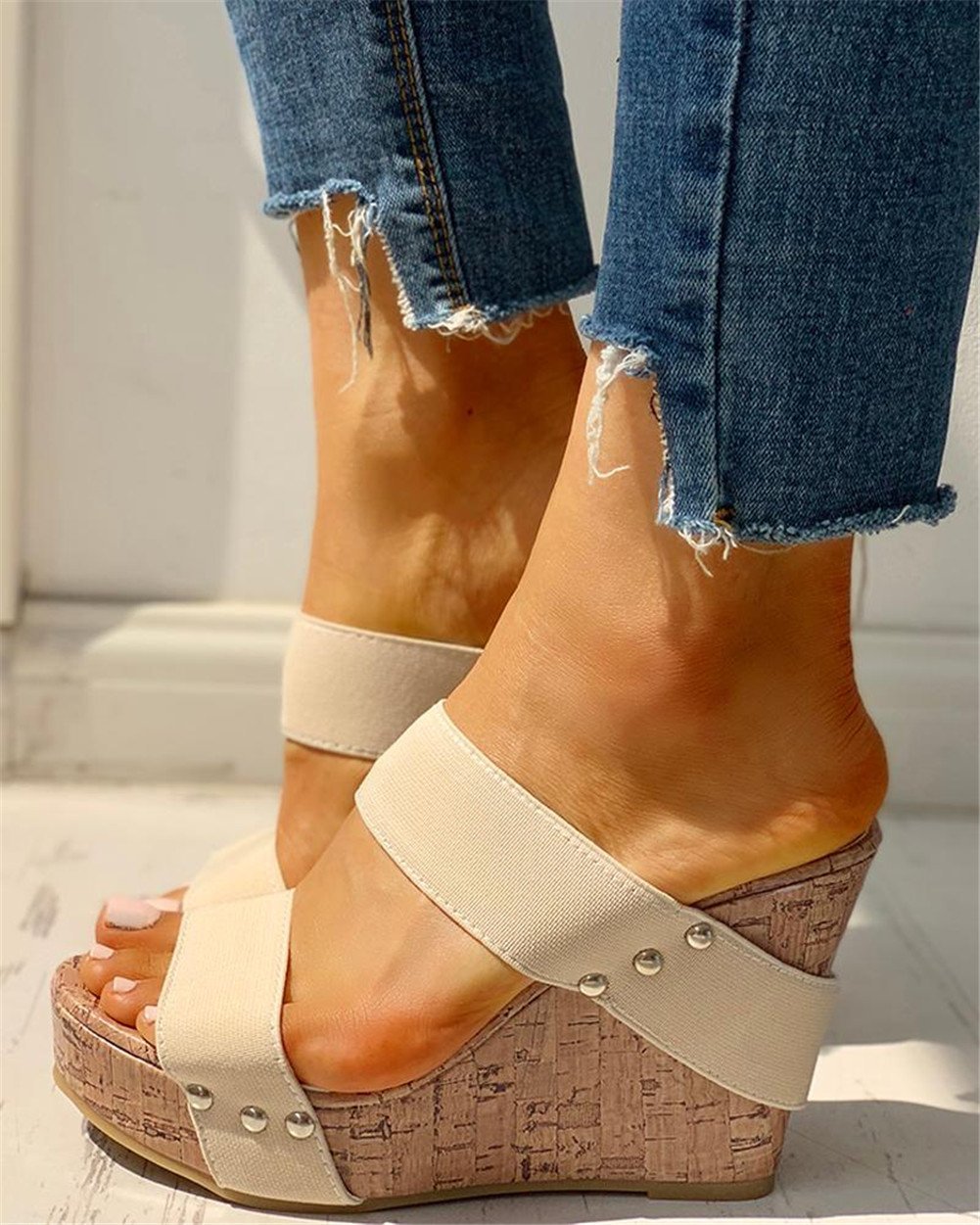 Creamtopmall Causal Ankle Strap Wedges Sandals