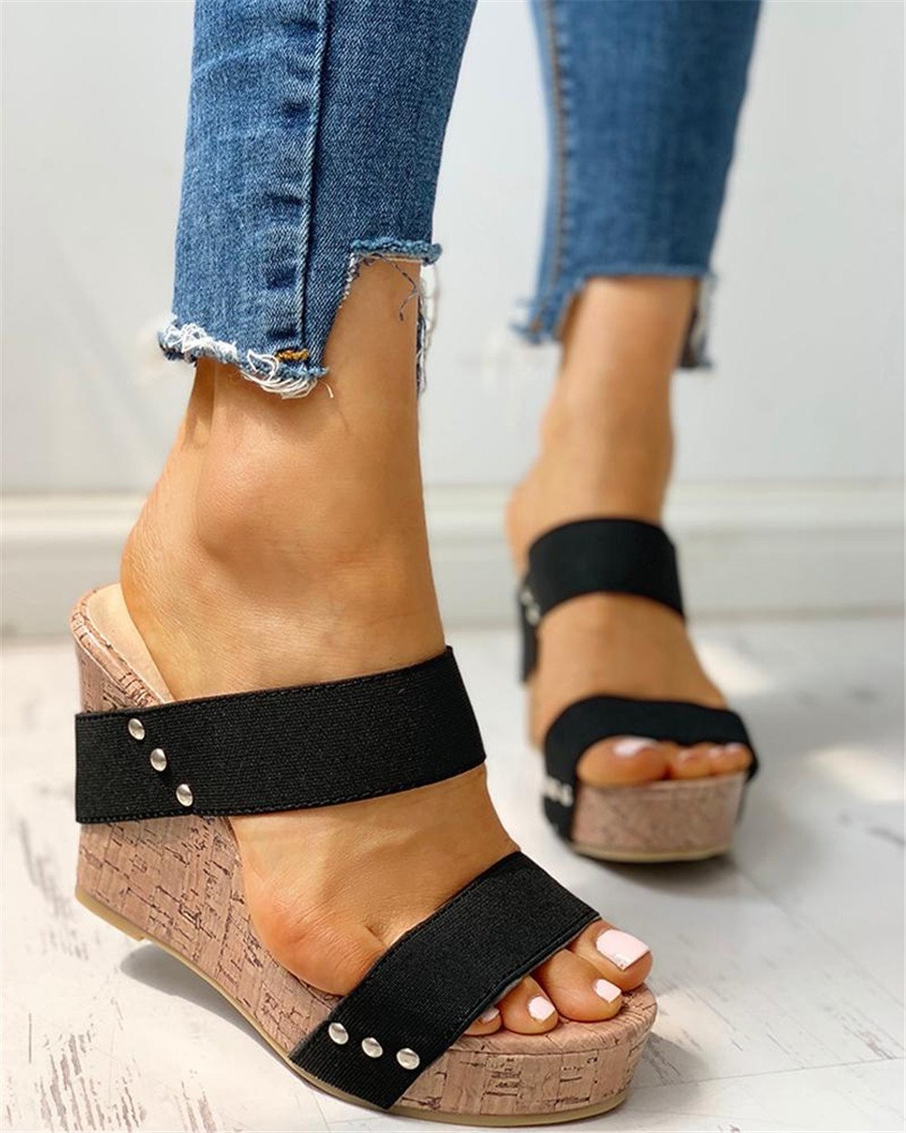 Creamtopmall Causal Ankle Strap Wedges Sandals