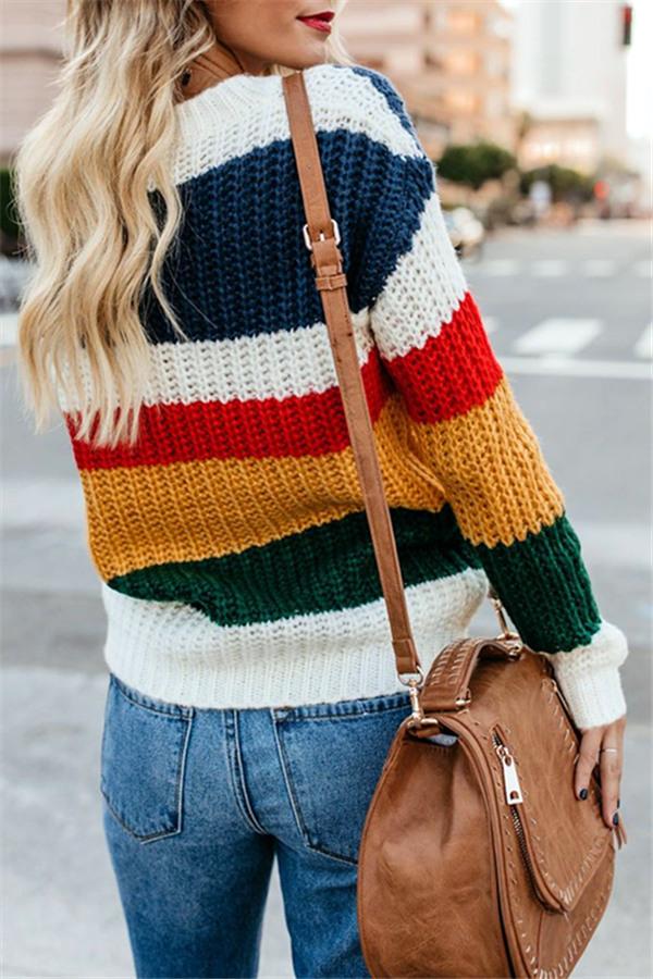 Creamtopmall Chasing The Rainbow Striped Sweater