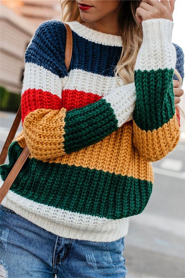 Creamtopmall Chasing The Rainbow Striped Sweater