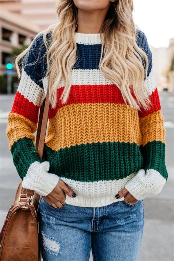 Creamtopmall Chasing The Rainbow Striped Sweater