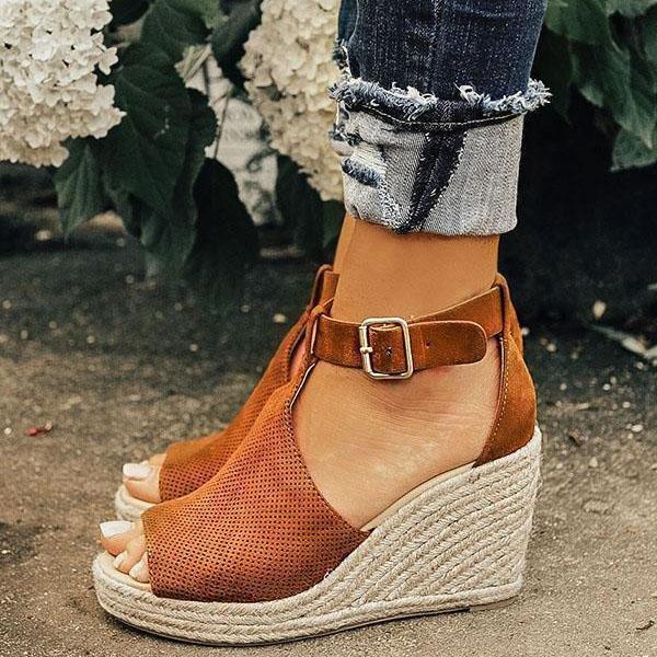 Creamtopmall Chic Espadrille Wedges Adjustable Buckle Sandals