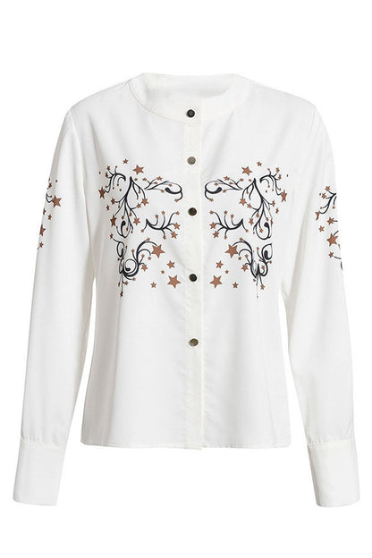 Creamtopmall Chic O-neck Floral Print Blouse Shirt