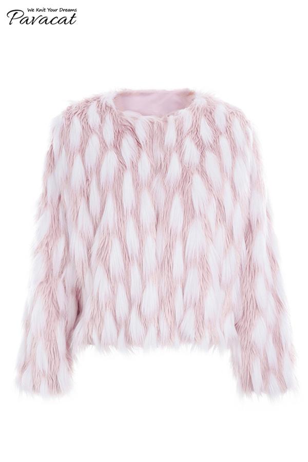 Creamtopmall Chic Pink Party Fluffy Faux Fur Coat