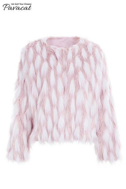 Creamtopmall Chic Pink Party Fluffy Faux Fur Coat