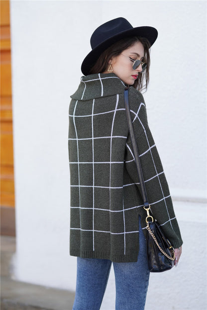 Creamtopmall Chic Turtleneck Loose Plaid Sweater