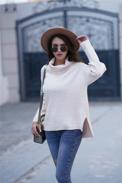 Creamtopmall Chic Turtleneck Loose Plaid Sweater