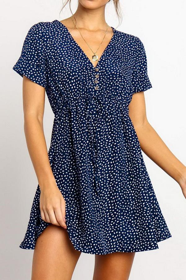 Creamtopmall Chiffon V-collar Short Sleeve Dress