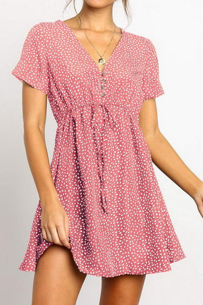 Creamtopmall Chiffon V-collar Short Sleeve Dress