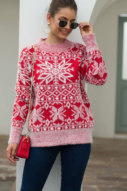 Creamtopmall Christmas Snowflake Plush Pullover