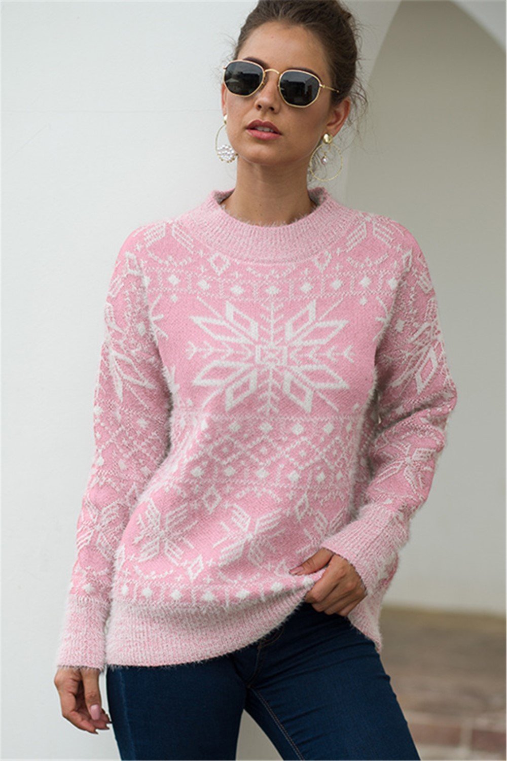 Creamtopmall Christmas Snowflake Plush Pullover