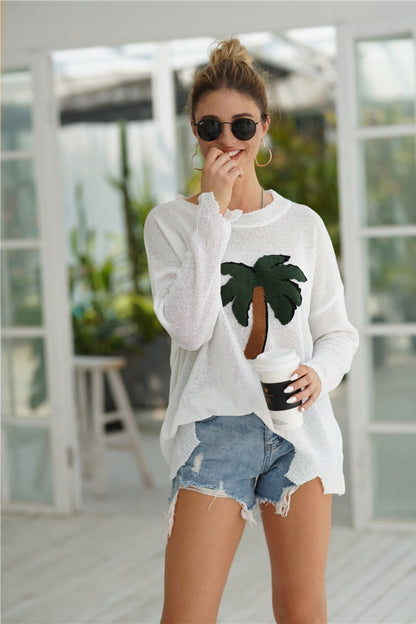 Creamtopmall Coconut Palm Drop Shoulder Sweater