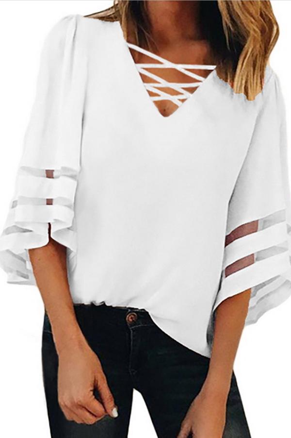 Creamtopmall Cropped Sleeves Hollow Loose Shirt