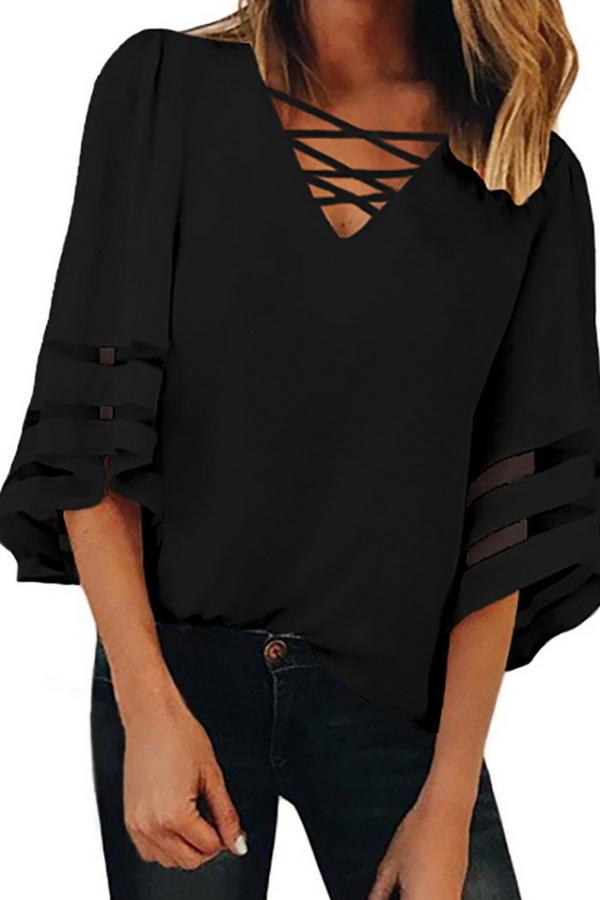 Creamtopmall Cropped Sleeves Hollow Loose Shirt