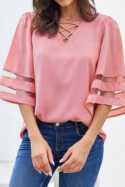 Creamtopmall Cropped Sleeves Hollow Loose Shirt