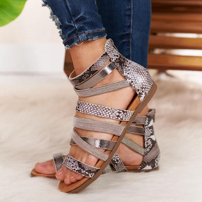 Creamtopmall Cross Bandage Leopard Rome Sandals