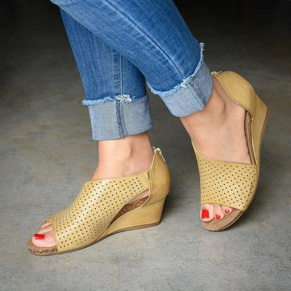 Creamtopmall Cut-outs Slip On Wedges Sandals