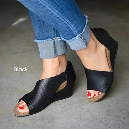 Creamtopmall Cut-outs Slip On Wedges Sandals