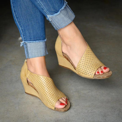 Creamtopmall Cut-outs Slip On Wedges Sandals