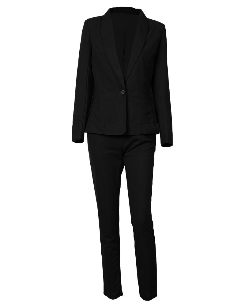 Creamtopmall Lapel Neck Blazer Coat & Drawstring Pants Set