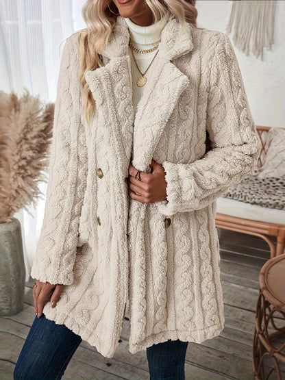 Creamtopmall Double Breasted Lapel Versatile Textured Thermal Teddy Coat