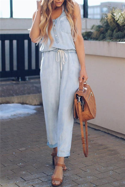 creamtopmall Denim Sleeveless Jumpsuit