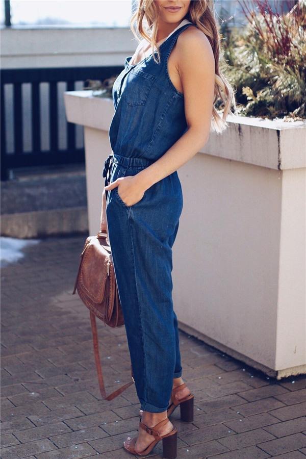 creamtopmall Denim Sleeveless Jumpsuit