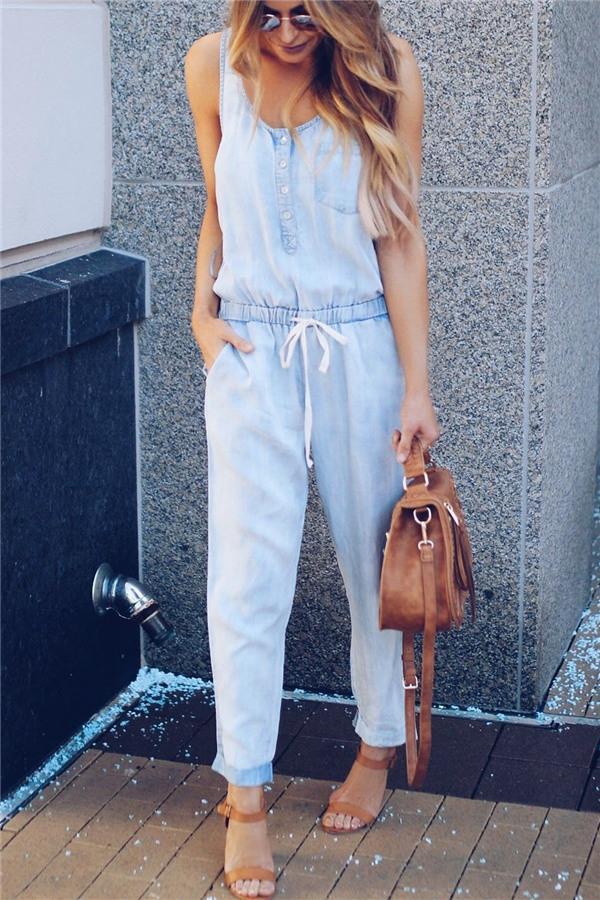 creamtopmall Denim Sleeveless Jumpsuit