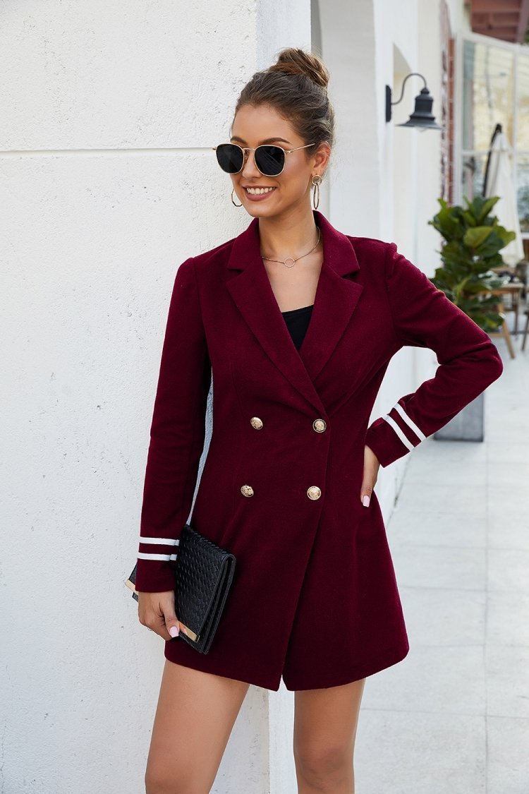 Creamtopmall Double Breasted Fitted Wool Coat