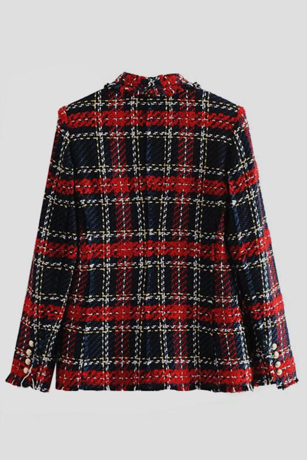 Creamtopmall Double Breasted Frayed Checked Tweed Blazer