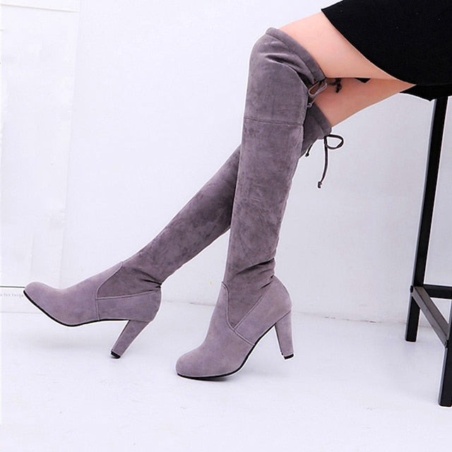 creamtopmall Autumn Boots   Women's Boots Suede Shoes Heel Boots Daily Over The Knee Boots Winter Lace-up Chunky Heel Round Toe Walking Shoes Suede Loafer Solid Colored Black Red Brown