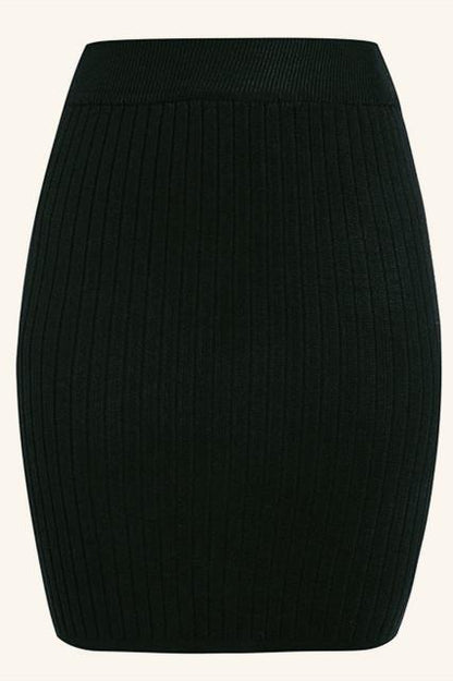 Creamtopmall Elastic Band Knitted Ribbed Straight Skirt