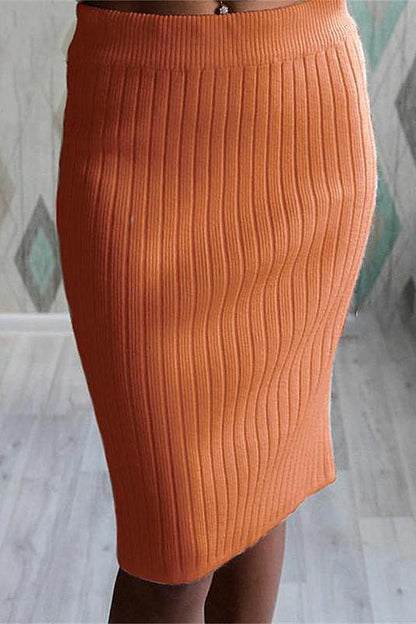 Creamtopmall Elastic Band Knitted Ribbed Straight Skirt